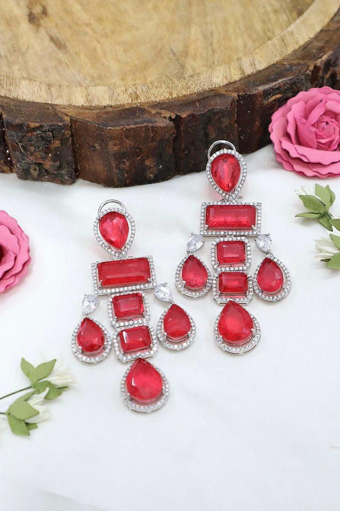 Chandelier Style Teardrops Stone Shape Earrings Of Cobalt Blue With Craftsmanship For Luxurious and Ornate Look. - Libasaa.com