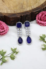 Luxury Gemstone Earrings Rectangular Oval Stones Silver Finish Ethnic Party Jewelry Elegant Statement Wear For Women - Libasaa.com