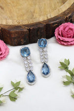 Luxury Gemstone Earrings Rectangular Oval Stones Silver Finish Ethnic Party Jewelry Elegant Statement Wear For Women - Libasaa.com