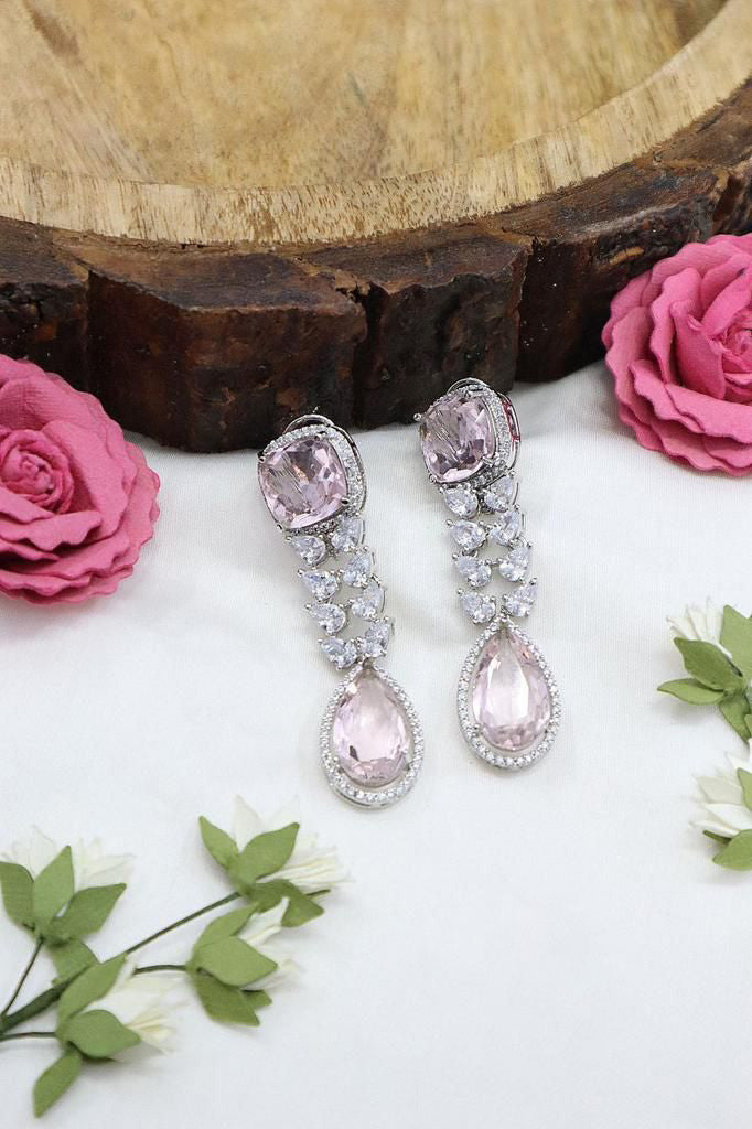 Luxury Gemstone Earrings Rectangular Oval Stones Silver Finish Ethnic Party Jewelry Elegant Statement Wear For Women - Libasaa.com