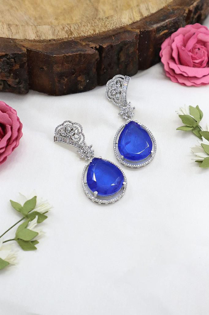 Oval Shaped Topaz Earrings With Indian Handmade Art Design For Engagement Women - Libasaa.com