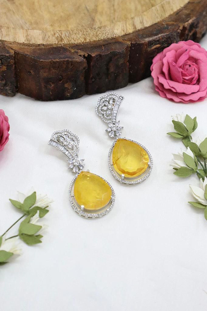 Oval Shaped Topaz Earrings With Indian Handmade Art Design For Engagement Women - Libasaa.com