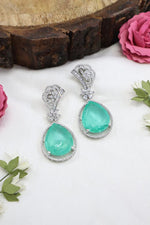 Oval Shaped Topaz Earrings With Indian Handmade Art Design For Engagement Women - Libasaa.com