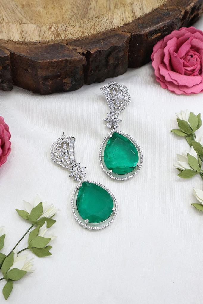 Oval Shaped Topaz Earrings With Indian Handmade Art Design For Engagement Women - Libasaa.com