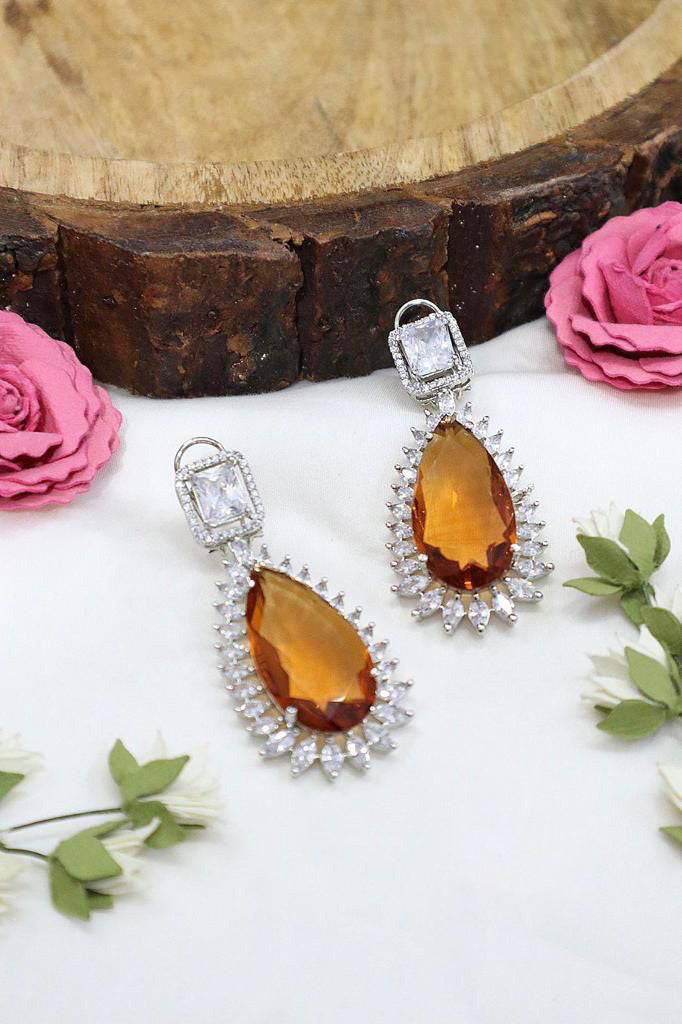 American Diamond Pear Shaped Topaz Earrings With Pakistani Handcrafted Premuim Natural Gemstone For Girls - Libasaa.com