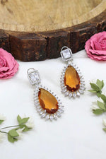 American Diamond Pear Shaped Topaz Earrings With Pakistani Handcrafted Premuim Natural Gemstone For Girls - Libasaa.com