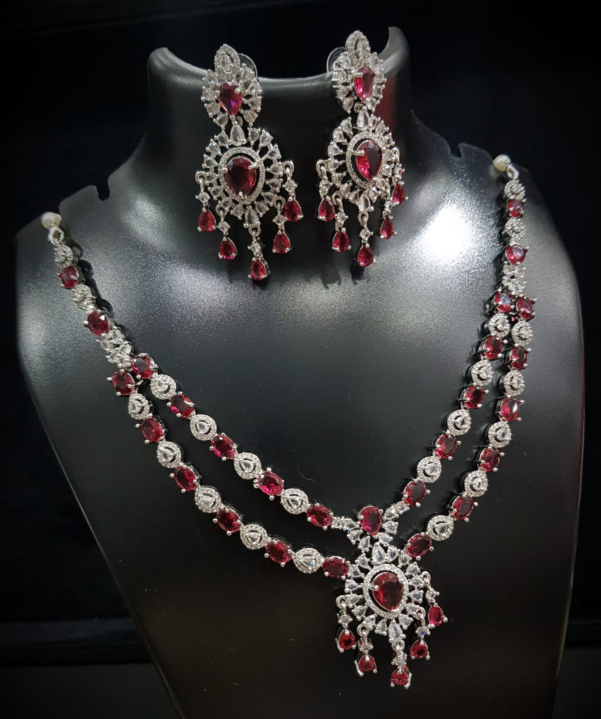 Layered AD Necklace With Matching Earrings Elegant And Formal Style Suitable For Special Occasions - Libasaa.com