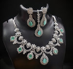 Detailed Oval And Round Shape Necklace Earrings With Maang Tika Gemston Create Delicate And Feminine Framees - Libasaa.com