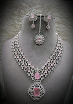 Bridal CZ Necklace Set Earrings Maang Tikka Indian Wedding Jewelry Statement Ethnic Fashion Accessories - Libasaa.com