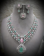 Bridal CZ Necklace Set Earrings Maang Tikka Indian Wedding Jewelry Statement Ethnic Fashion Accessories - Libasaa.com