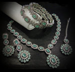 Geometric Rectangular Pattern Necklace Set With Bangles Earrings And Maang Tikka Floral, Rounded shape Gives Elegant Timeless Appeal - Libasaa.com