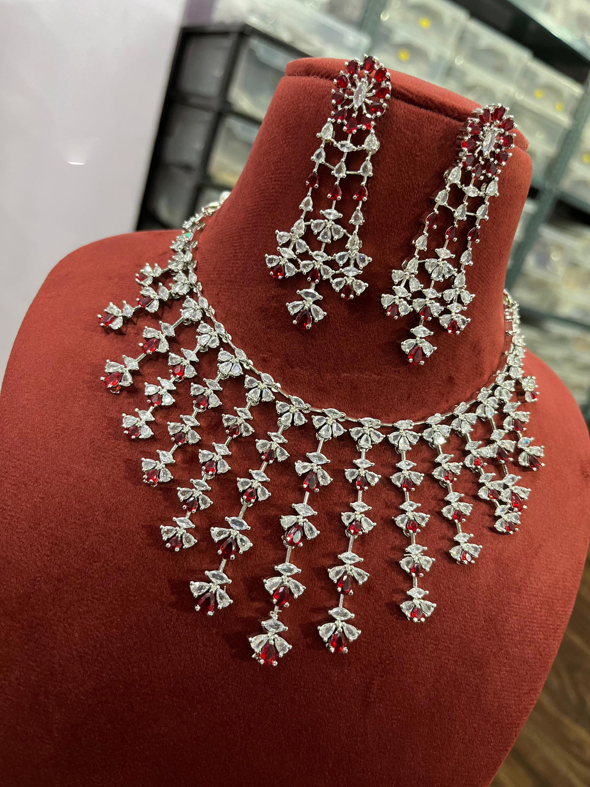 Wedding Ethnic Fashion Party Accessories Set of Necklace Earrings With American Diamond Premium Design - Libasaa.com