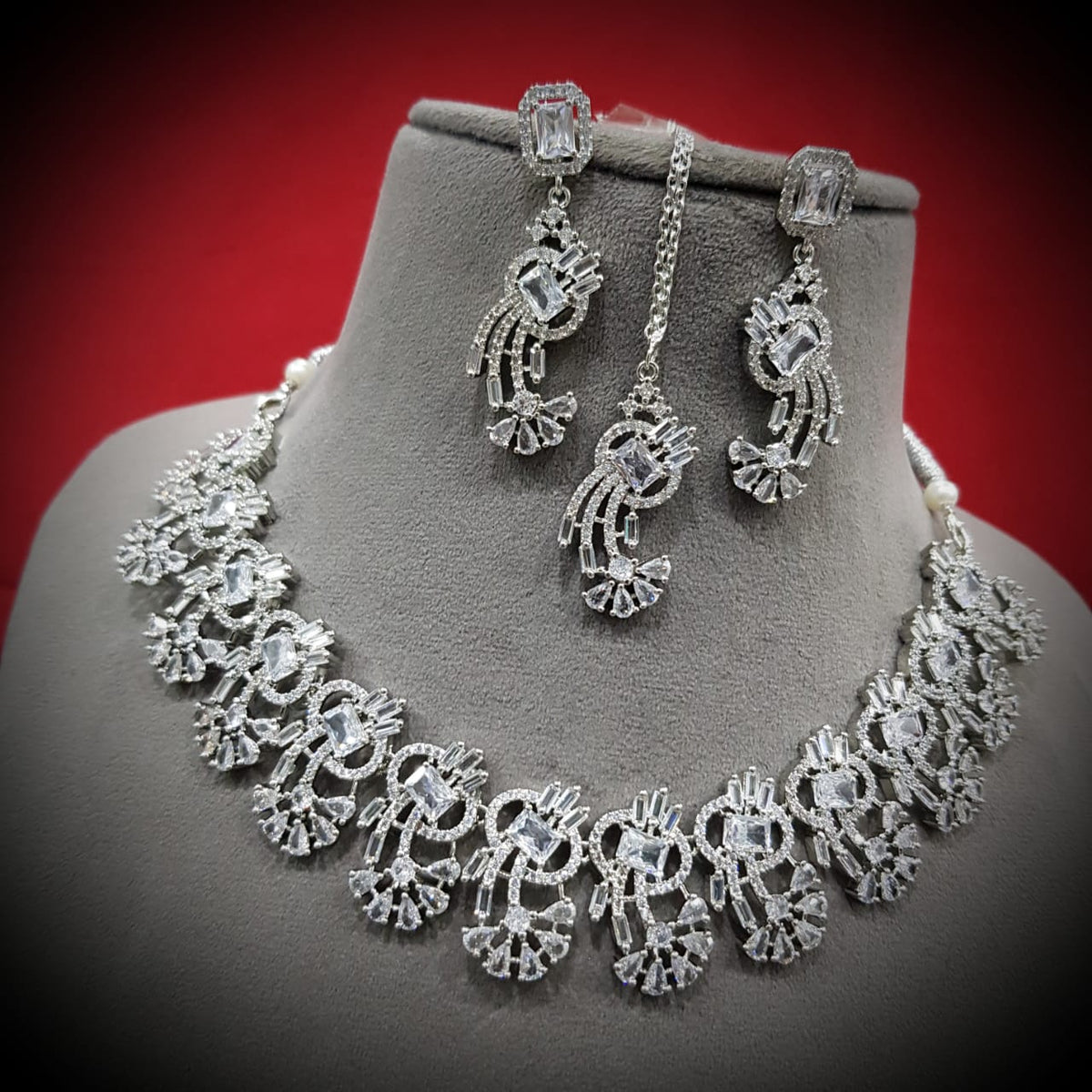 Indian Pastel Necklace Earrings Maang Tikka Set Bridal Jewelry Floral Ethnic Wedding Traditional Chic Fashion Elements. - Libasaa.com