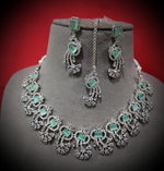 Indian Pastel Necklace Earrings Maang Tikka Set Bridal Jewelry Floral Ethnic Wedding Traditional Chic Fashion Elements. - Libasaa.com