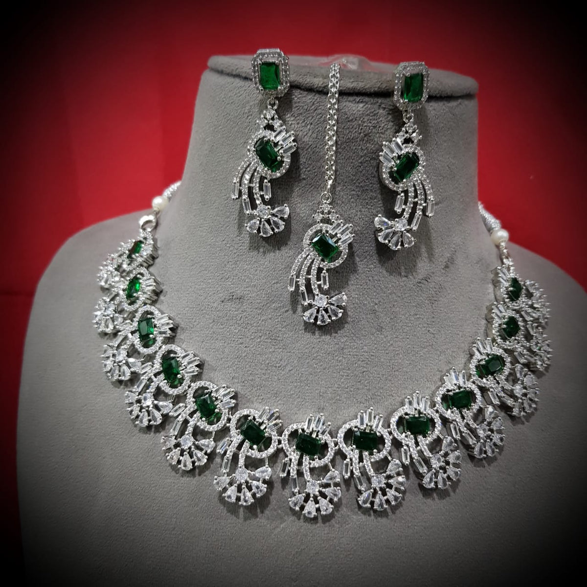 Indian Pastel Necklace Earrings Maang Tikka Set Bridal Jewelry Floral Ethnic Wedding Traditional Chic Fashion Elements. - Libasaa.com