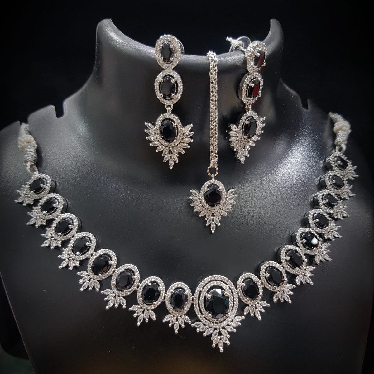 Bridal Floral Necklace Earrings Set American Diamond Jewelry Ethnic Fashion Accents With AdornedStatement - Libasaa.com