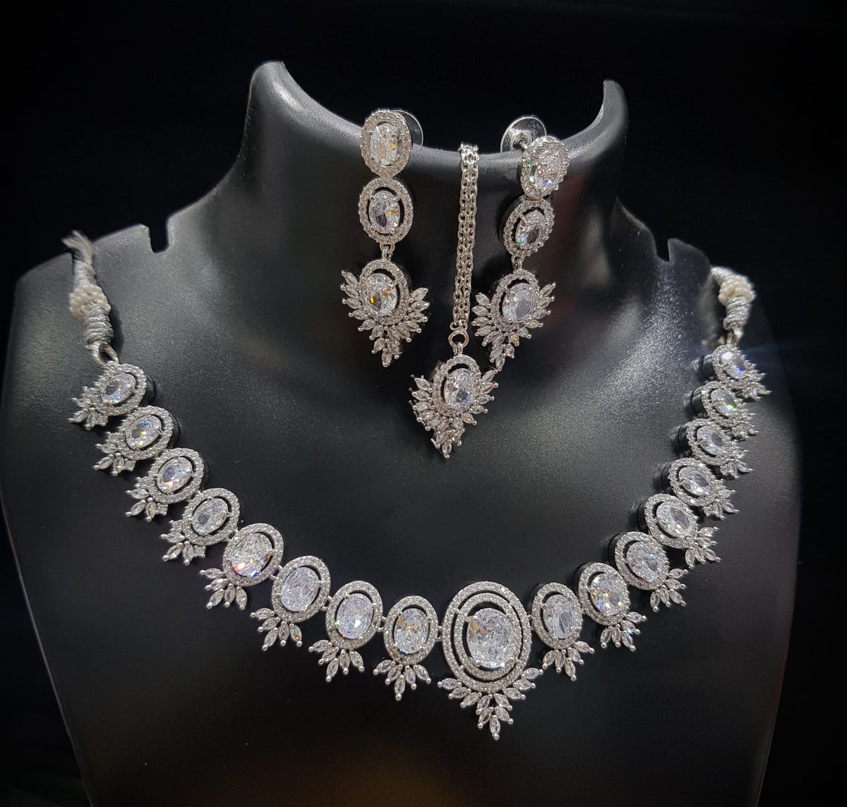 Bridal Floral Necklace Earrings Set American Diamond Jewelry Ethnic Fashion Accents With AdornedStatement - Libasaa.com