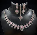 Bridal Floral Necklace Earrings Set American Diamond Jewelry Ethnic Fashion Accents With AdornedStatement - Libasaa.com