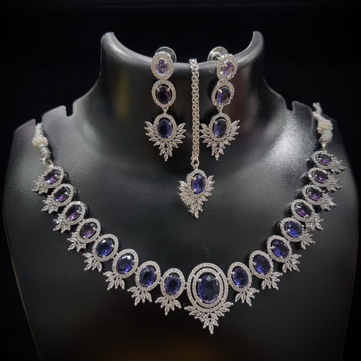Bridal Floral Necklace Earrings Set American Diamond Jewelry Ethnic Fashion Accents With AdornedStatement - Libasaa.com
