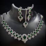 Bridal Floral Necklace Earrings Set American Diamond Jewelry Ethnic Fashion Accents With AdornedStatement - Libasaa.com