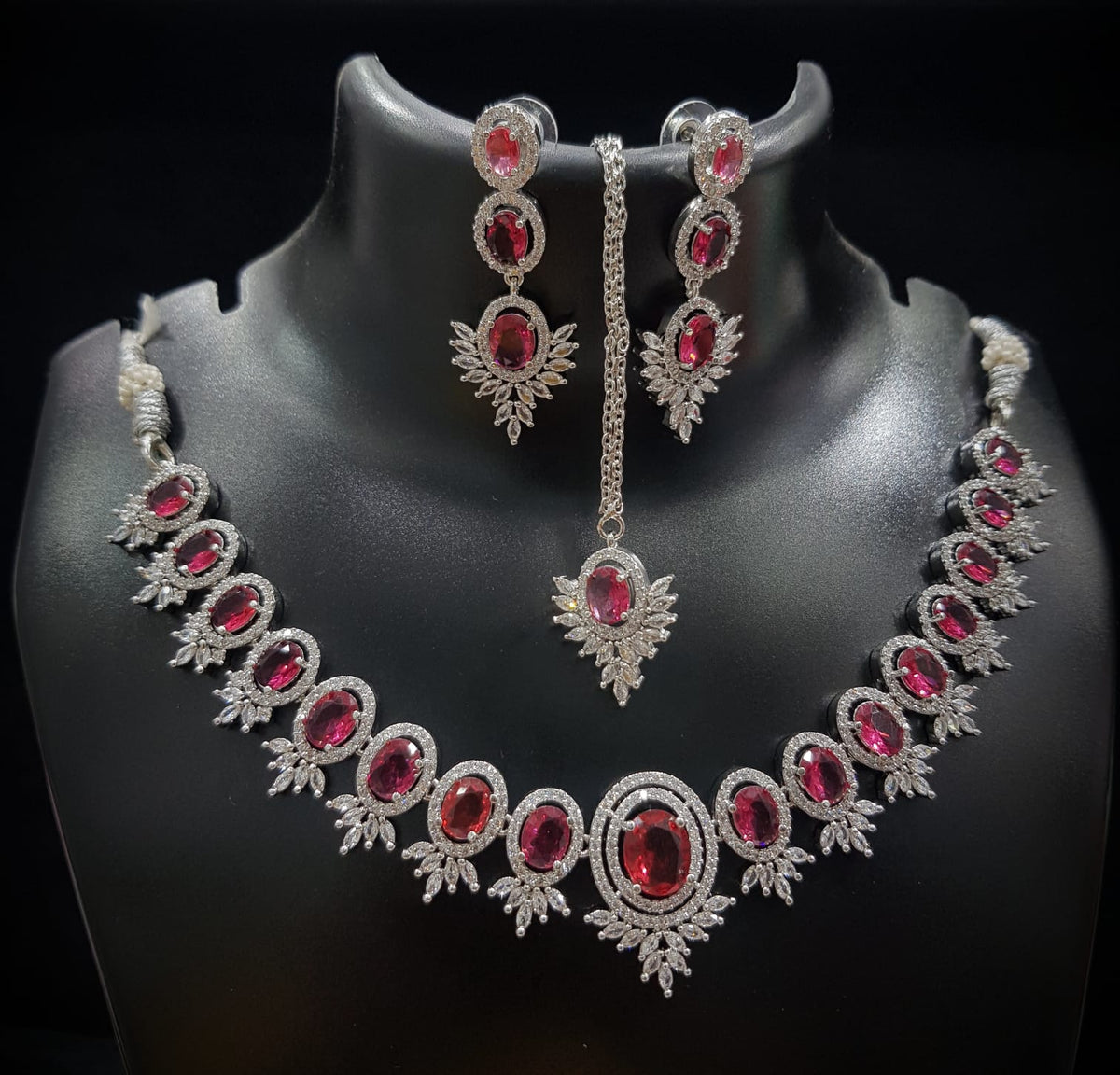Bridal Floral Necklace Earrings Set American Diamond Jewelry Ethnic Fashion Accents With AdornedStatement - Libasaa.com