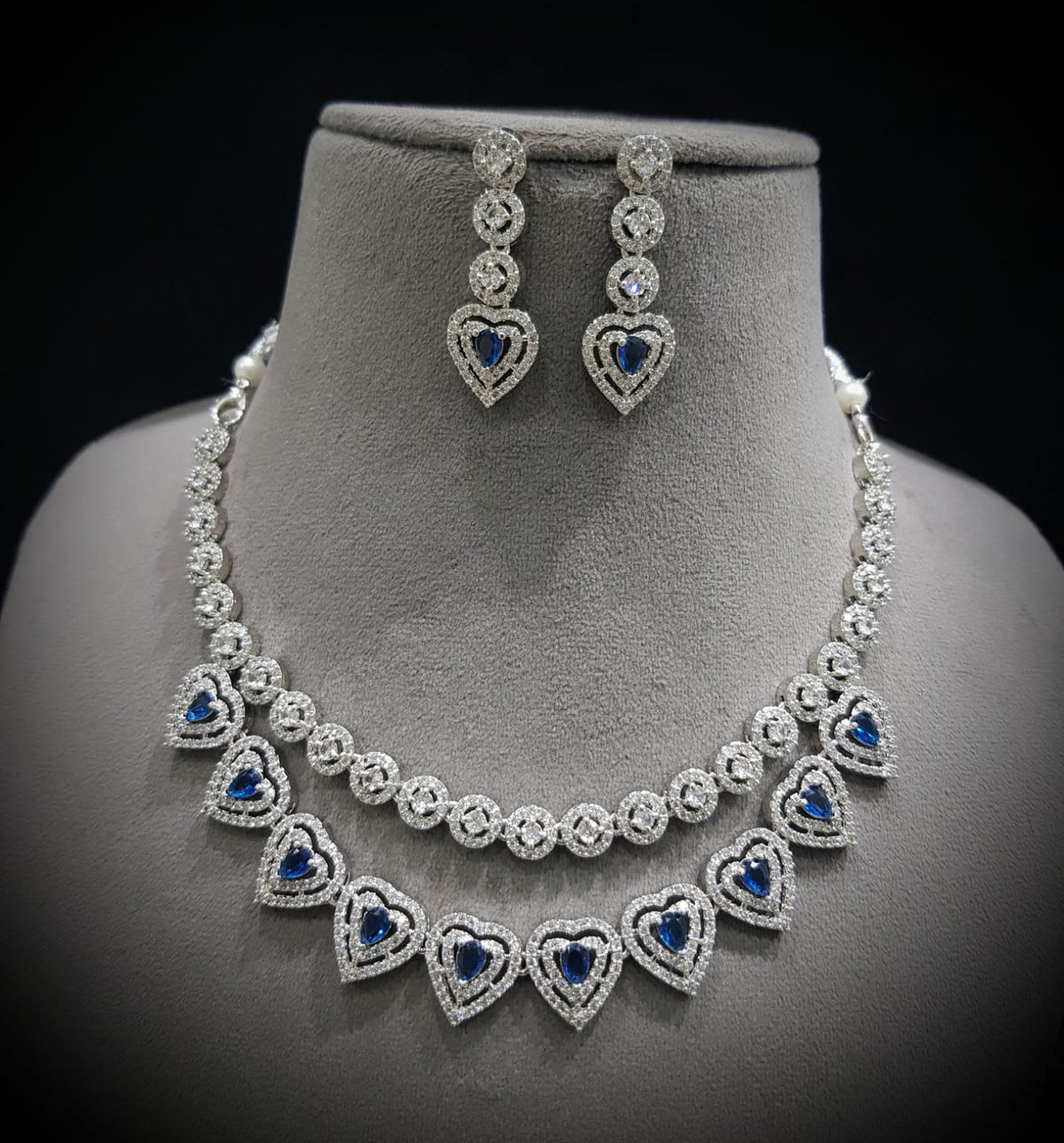 Heart Shape Inspired Necklace Earrings Set Looking Adorned With AD And Enhancing Women Look - Libasaa.com