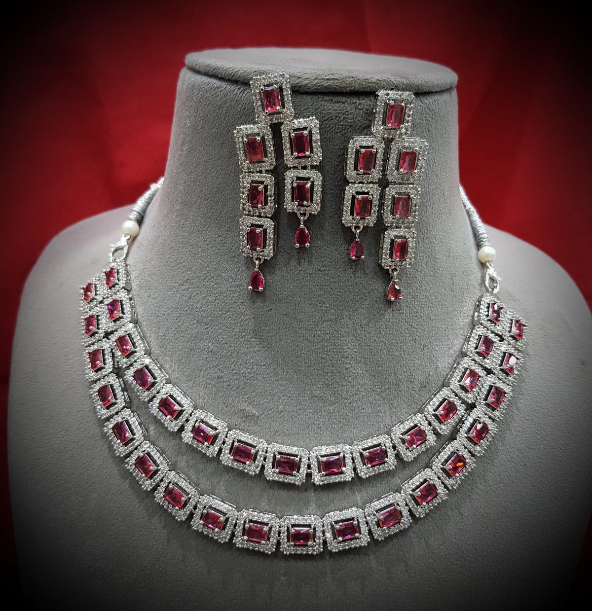 Layered Luxury Stunning Necklace Set Delicate American Diamond and Gemstone Design For Women - Libasaa.com