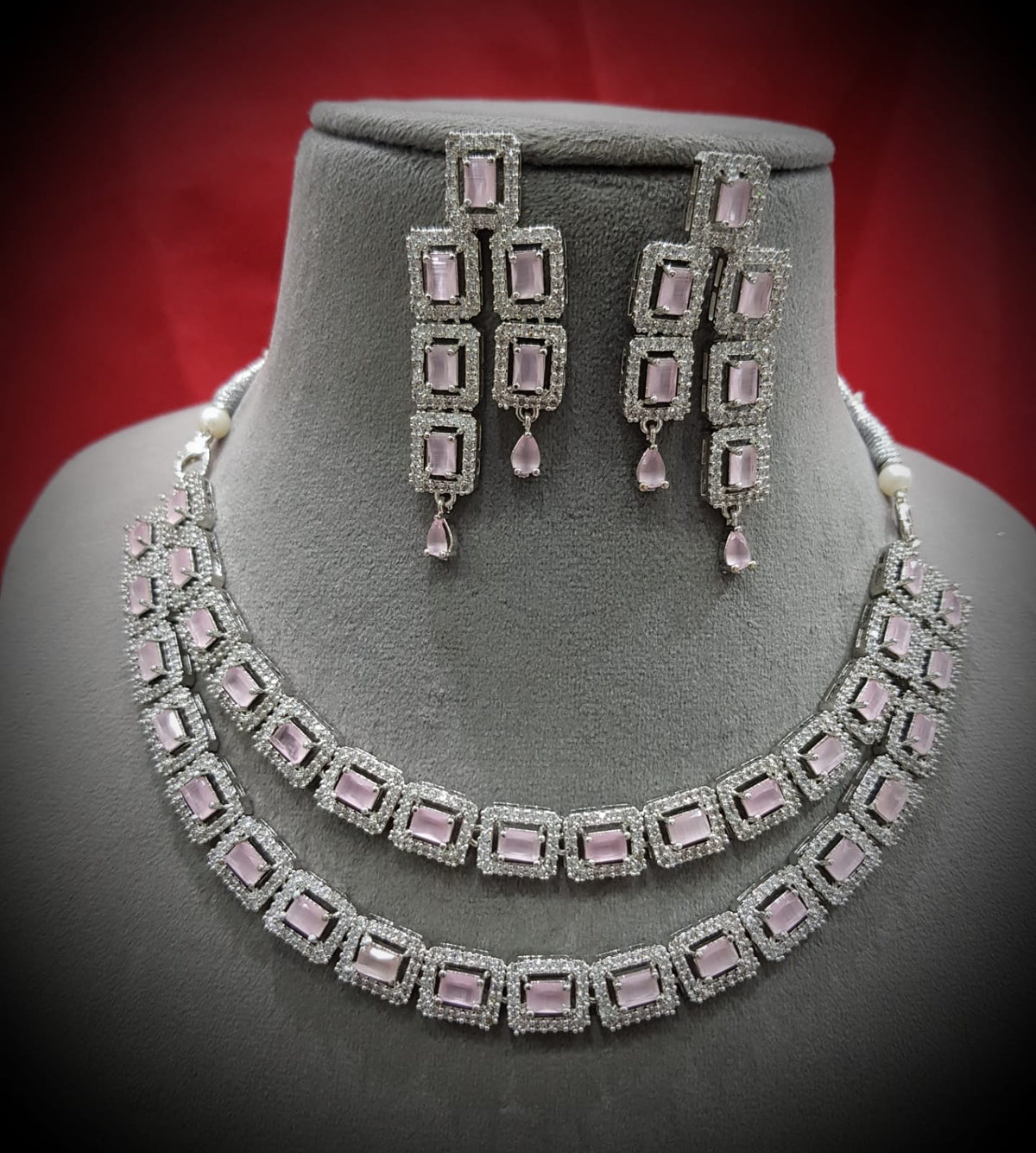 Layered Luxury Stunning Necklace Set Delicate American Diamond and Gemstone Design For Women - Libasaa.com