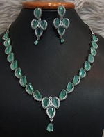 Elegant Teardrop Necklace Earrings Set with Silver AD BordersPerfect For Formal Events Traditional or Modern Wear - Libasaa.com