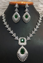 Geometric Triangular Design Necklace Earrings Set Sparkling Stones Teardrop Pendant For Classic And Modern Occasions - Libasaa.com