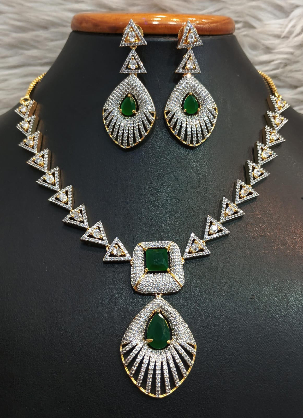 Geometric Triangular Design Necklace Earrings Set Sparkling Stones Teardrop Pendant For Classic And Modern Occasions - Libasaa.com