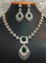 Geometric Triangular Design Necklace Earrings Set Sparkling Stones Teardrop Pendant For Classic And Modern Occasions - Libasaa.com