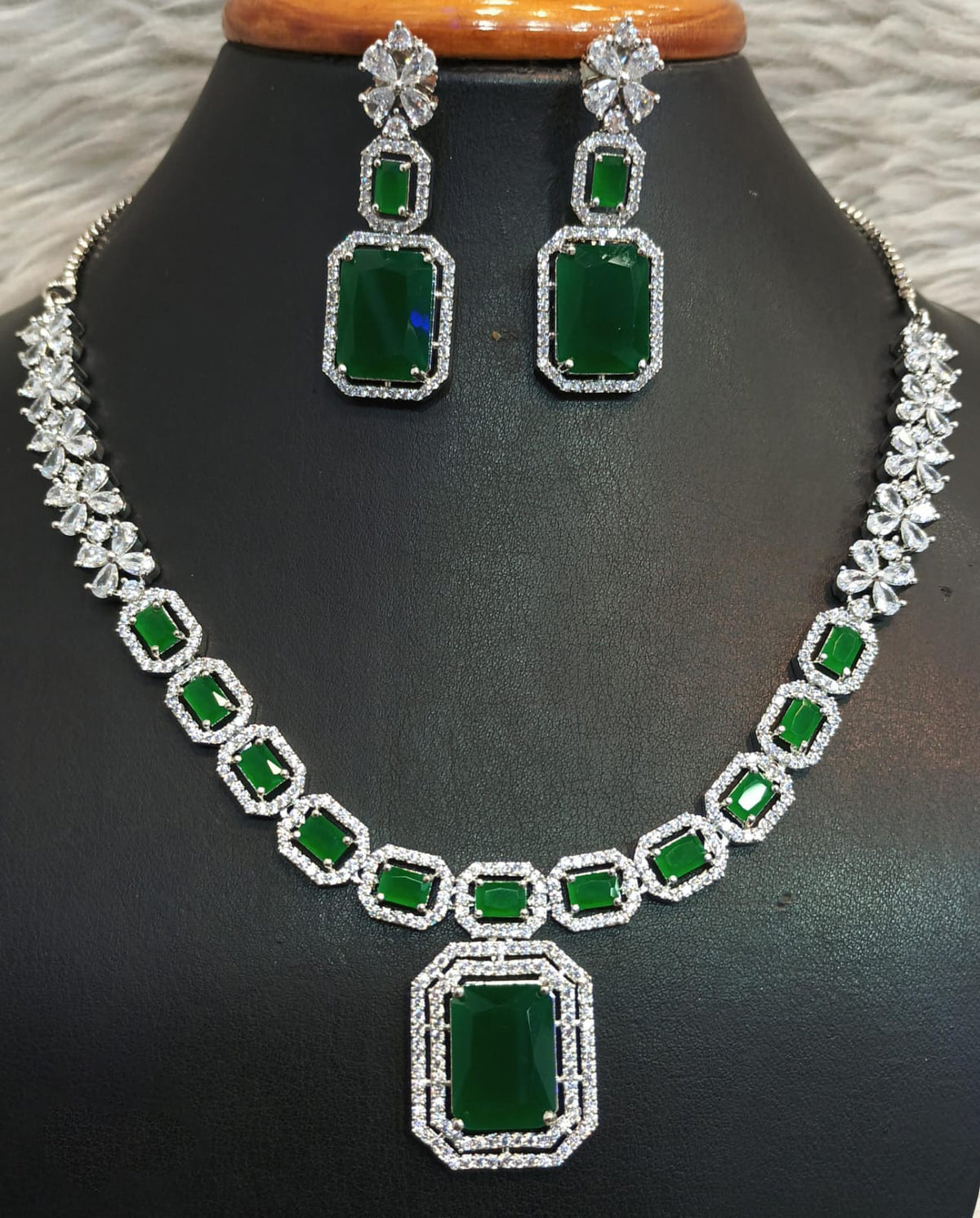 Rectangular Shaped CZ Necklace Earrings Set Timeless And Versatile With Classic And Elegant Design For Women - Libasaa.com