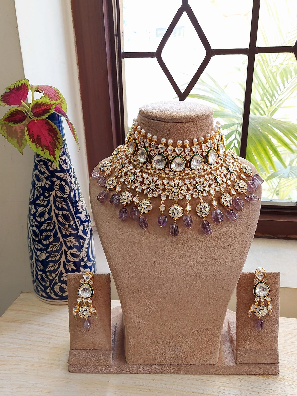 Kundan Pearl Beaded Indian Pakistani Bridal Wedding Necklace Set - Libasaa.com
