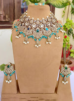 Statement Bollywood Bridal AD Necklace Pearl Kundan Maangtika Indian & Pakistani Weddings - Libasaa.com