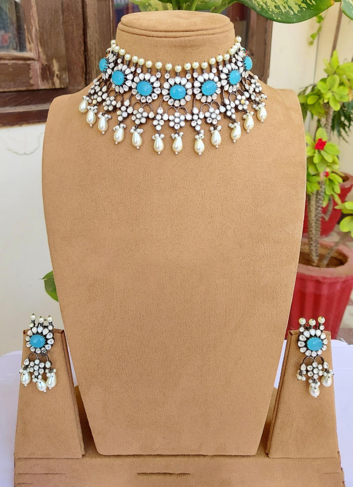 Pakistani Wedding Choker Bollywood Indian Bridal Statement Necklace Earrings Set - Libasaa.com