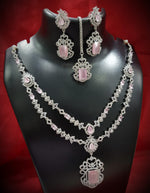 Modern Elegance American Diamond Necklace Pearl Earrings Maangtika Bollywood Model Inspired - Libasaa.com