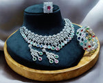 Elegant Bridal CZ Layered Choker Set Matching Earrings Bangle Indian Weddings Inspired - Libasaa.com