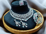 Elegant Bridal CZ Layered Choker Set Matching Earrings Bangle Indian Weddings Inspired - Libasaa.com