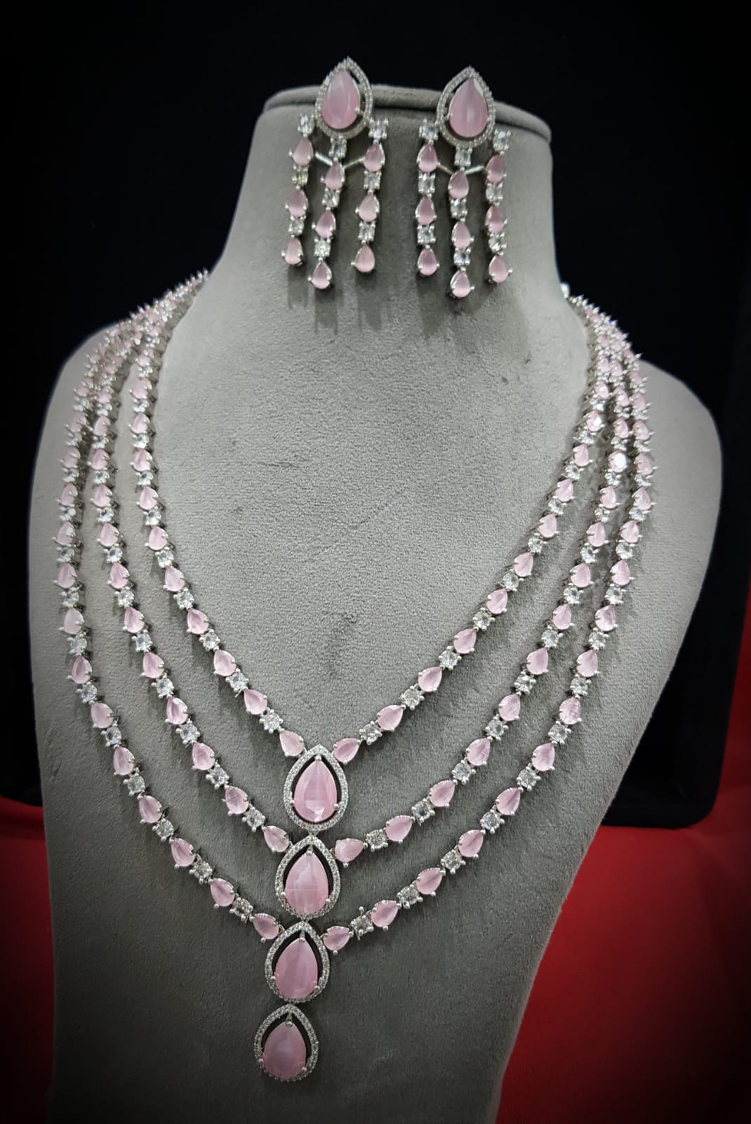 Layered AD Necklace Set - Bollywood Inspired Weddings Bridal Jewelry - Libasaa.com