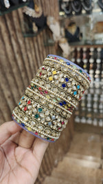 Indian Bridal Bangles Multicolor Stones Intricate Beading Crystal Works