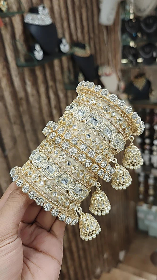 Royal Gold AD Bangles Jhumka Set Bollywood Inspired Design