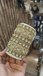 Green Accents Indian Weddings Inspired Golden Bangles Set - Libasaa.com