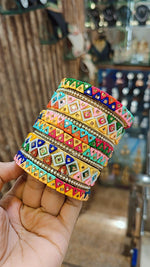 Colorful Handmade Bangles Set Stack Indian Sparkling Stones - Libasaa.com