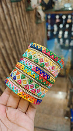 Colorful Handmade Bangles Set Stack Indian Sparkling Stones - Libasaa.com
