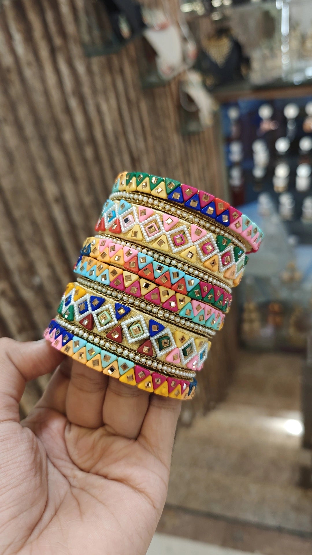 Colorful Handmade Bangles Set Stack Indian Sparkling Stones - Libasaa.com