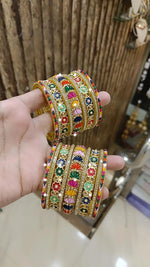 Multi Rajwadi Pearl and Gold Crystal Bangles, Wedding Jewelry, Indian Bridal Jewelry, Best Selling Traditional Bangles - Libasaa.com