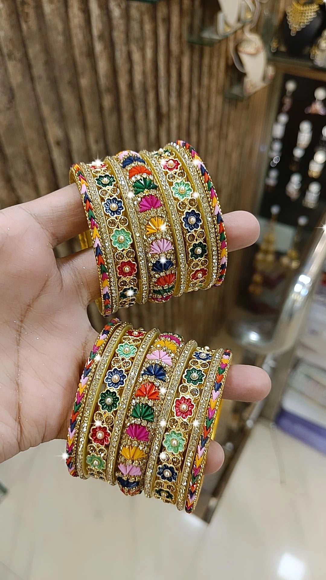 Multi Rajwadi Pearl and Gold Crystal Bangles, Wedding Jewelry, Indian Bridal Jewelry, Best Selling Traditional Bangles - Libasaa.com