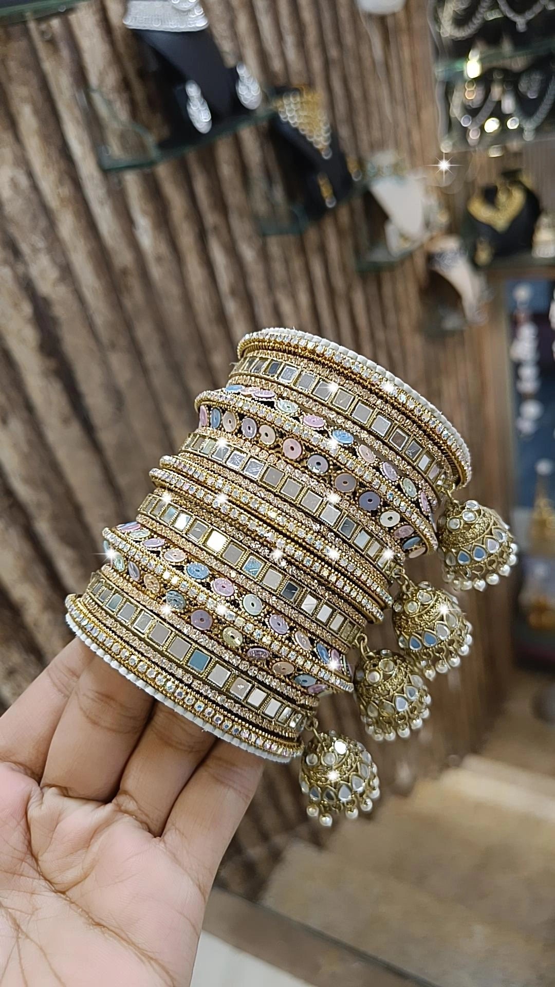 Mirror Indian Pakistani Deisgn Bangles Jhumka Set Wedding Occations