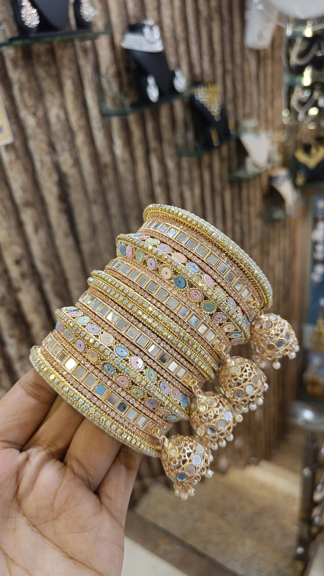 Mirror Indian Pakistani Deisgn Bangles Jhumka Set Wedding Occations